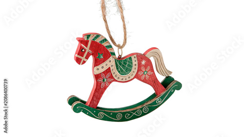 Fotografie Vintage small wooden rocking horse toy figurine isolated on a transparent backgr