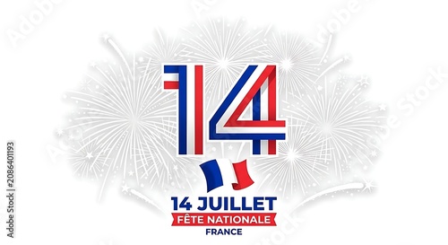 Patriotic celebration for bastille day with fireworks and tricolor