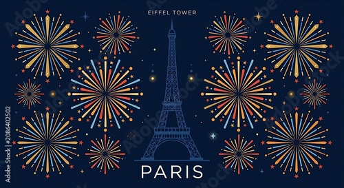 Bastille day celebration with fireworks over a paris landmark tower