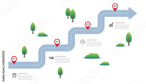 Infographic roadmap business timeline presentation journey success with 4 steps.