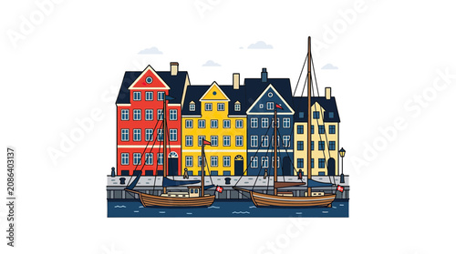 Φωτογραφία Nyhavn Copenhagen Colorful Buildings and Sailboats, Denmark
