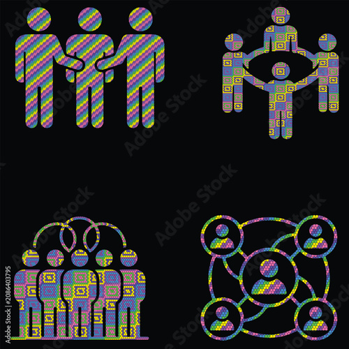 Halftone Dot Teamwork Community Networking People Icons Set for Business Collaboration Social Connection Corporate Branding Vector Collection.