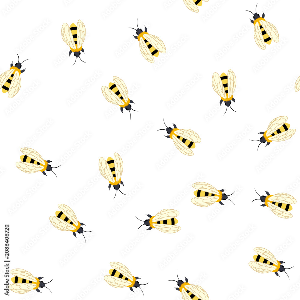 Fototapeta premium pattern colony bee cartoon. apiary beekeeping, wax sting, swarm comb colony bee sign. seamless symbol vector illustration