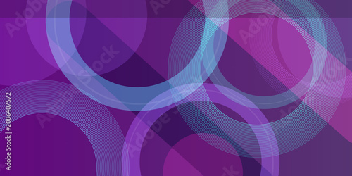 Abstract background featuring intersecting geometric purple circular ring shapes with subtle light blue outline strokes for design.
