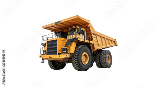 Obraz na plátně Massive yellow industrial mining dump truck heavy machinery vehicle isolated on