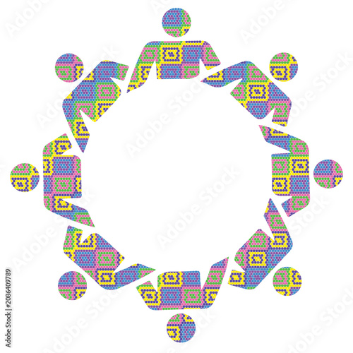 Halftone Dot Community Circle People Network Icon for Teamwork Collaboration Corporate Branding Infographic Vector Design.