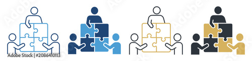 Photos people joining puzzle pieces teamwork collaboration icon set on transparent back
