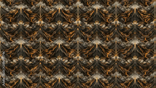 Mount Agung Volcanic Landscape Seamless Pattern, Luxury Indonesian Nature Ornament