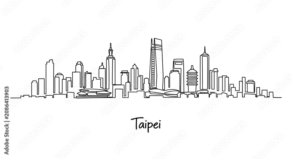 Obraz premium Taipei City Skyline Illustration: Minimalist Line Art Design