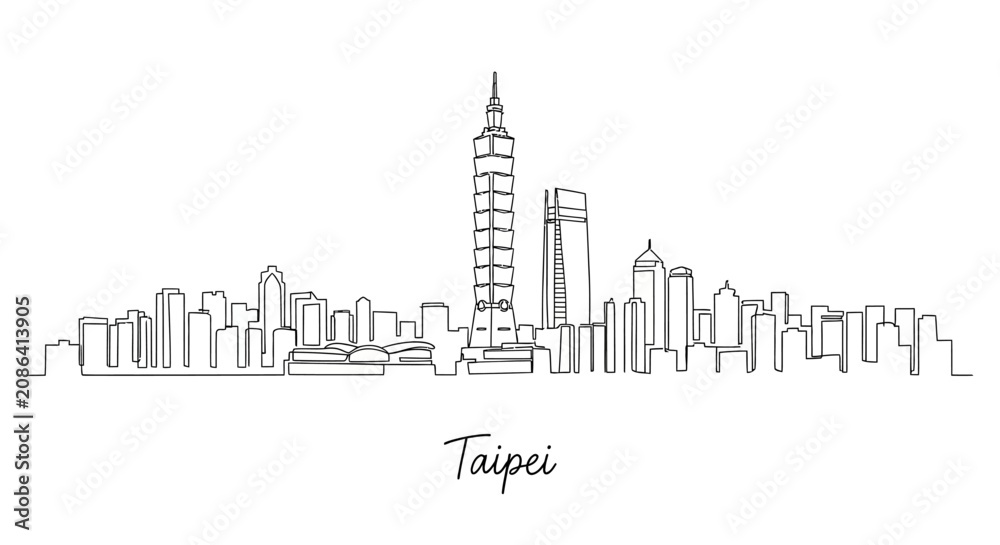 Obraz premium Taipei City Skyline Illustration: Minimalist Art. Vector Outline
