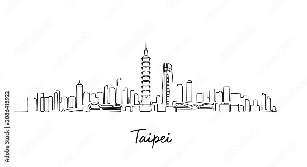 Obraz premium Taipei City Skyline Illustration: Minimalist Line Art