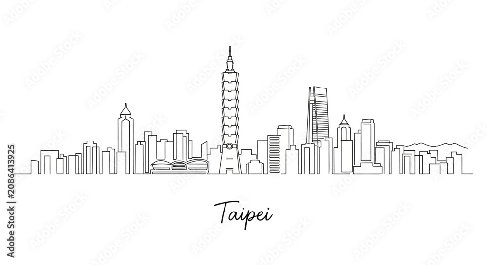 Obraz premium Taipei City Skyline Illustration: Modern Architecture in Line Style