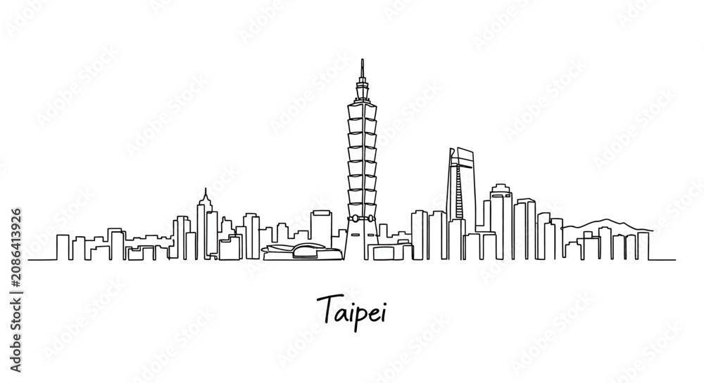 Obraz premium Taipei City Skyline Illustration: Modern Architecture in Taiwan
