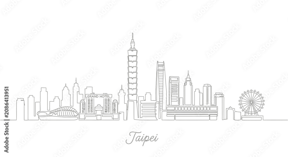 Obraz premium Taipei City Skyline Illustration: Modern Architecture Outline