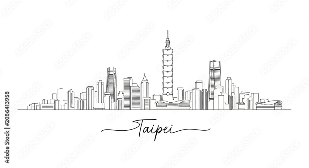 Obraz premium Taipei City Skyline Illustration: Modern Architecture in Taiwan