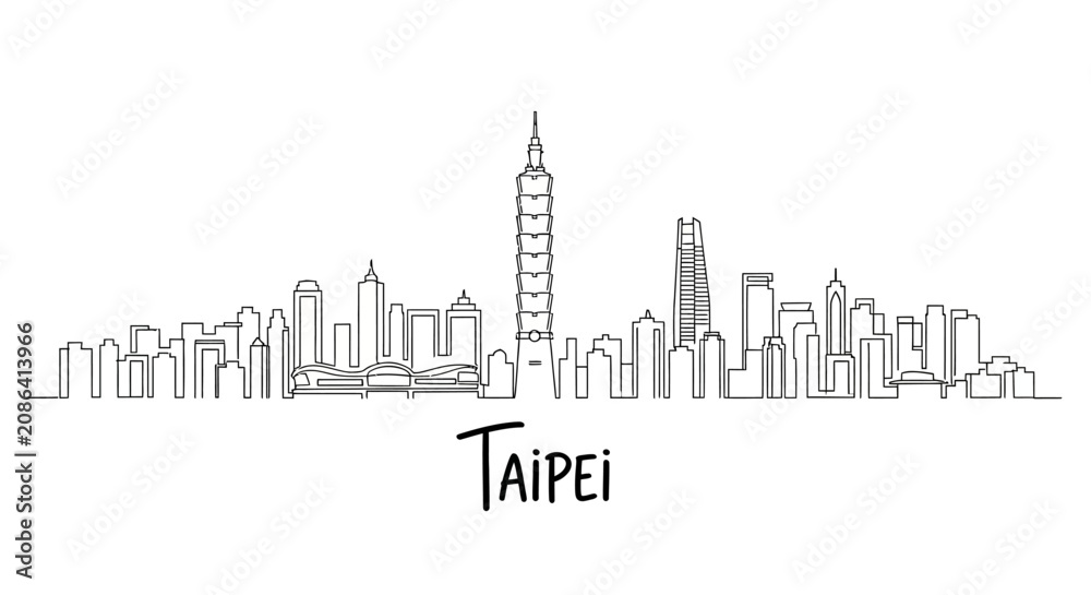 Obraz premium Taipei City Skyline Illustration: Modern Architecture Outline