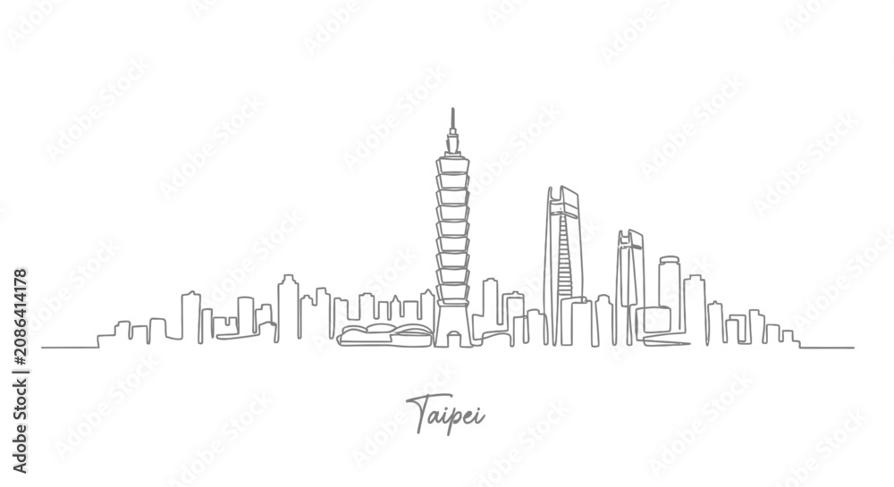 Obraz premium Taipei City Skyline Minimalist Drawing, Modern Architecture