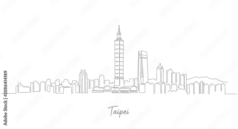 Obraz premium Taipei City Skyline Minimalist Drawing, Modern Art Illustration, Taiwan