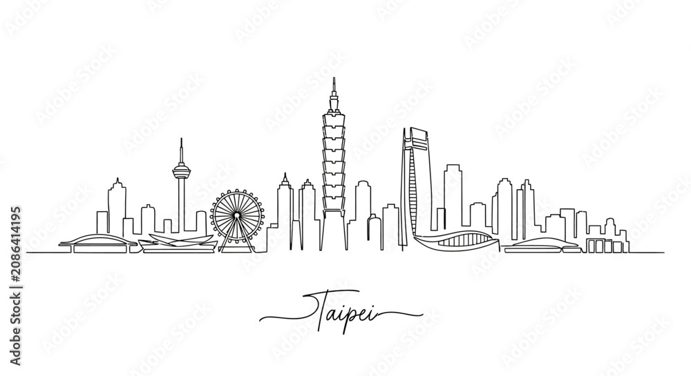 Obraz premium Taipei City Skyline Minimal Line Art