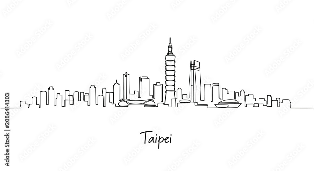 Obraz premium Taipei City Skyline Minimalist Line Art on White