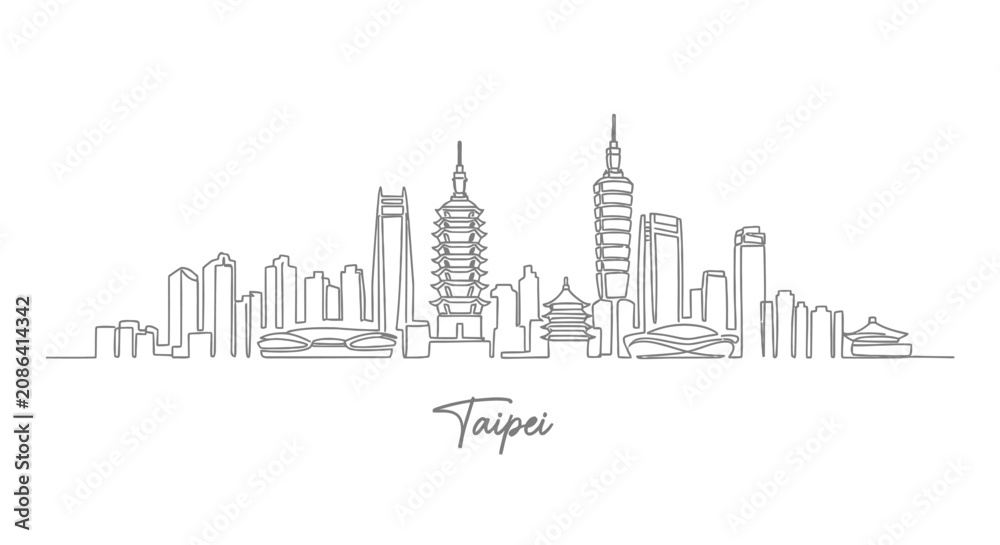 Obraz premium Taipei Cityline Architectural Sketch, Minimalist Line Art