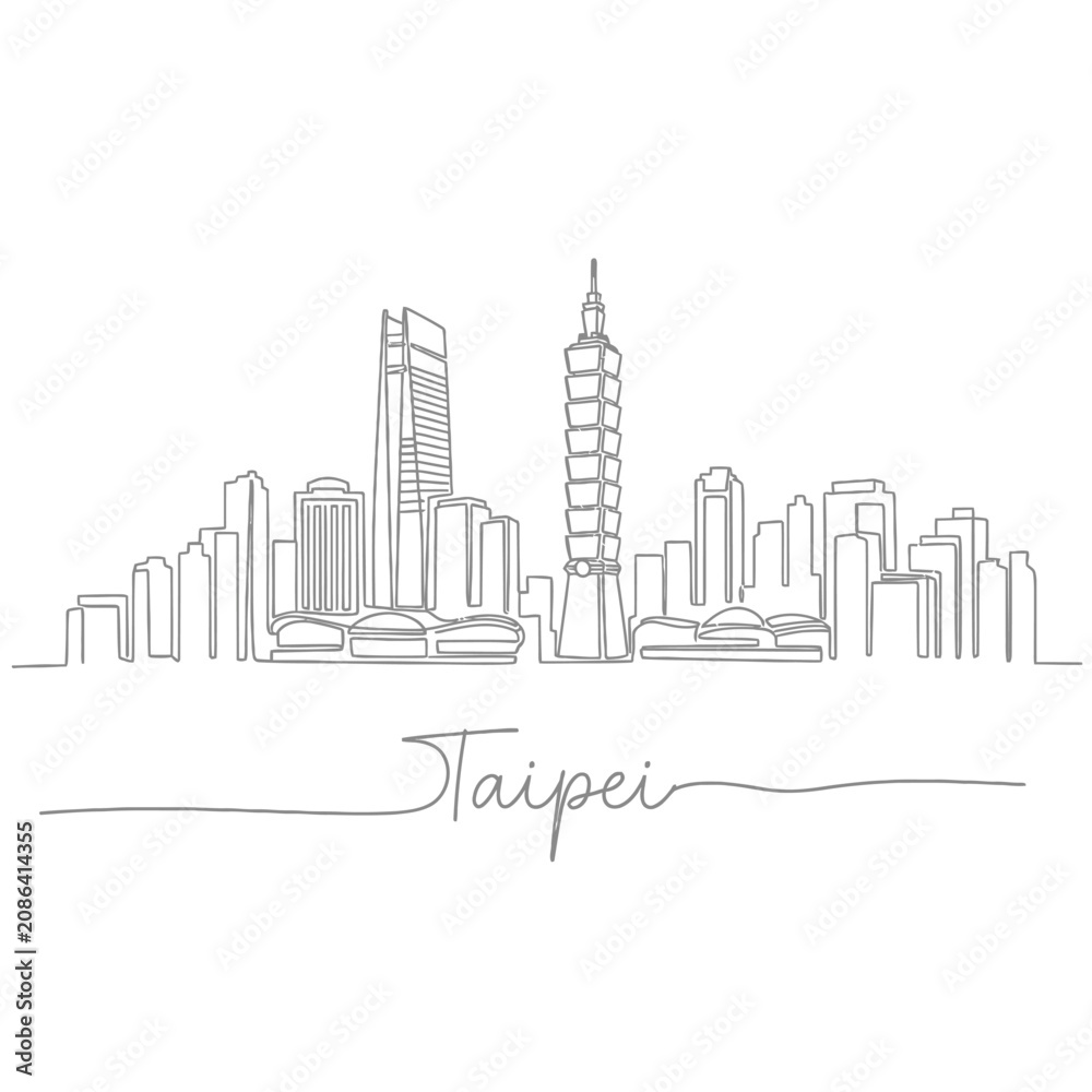 Obraz premium Taipei City Skyline, Continuous Line Art Illustration