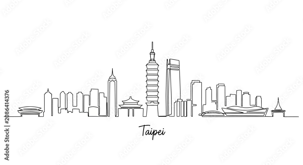 Obraz premium Taipei Cityline: Minimalist Line Art of Skyscrapers and Iconic Architecture