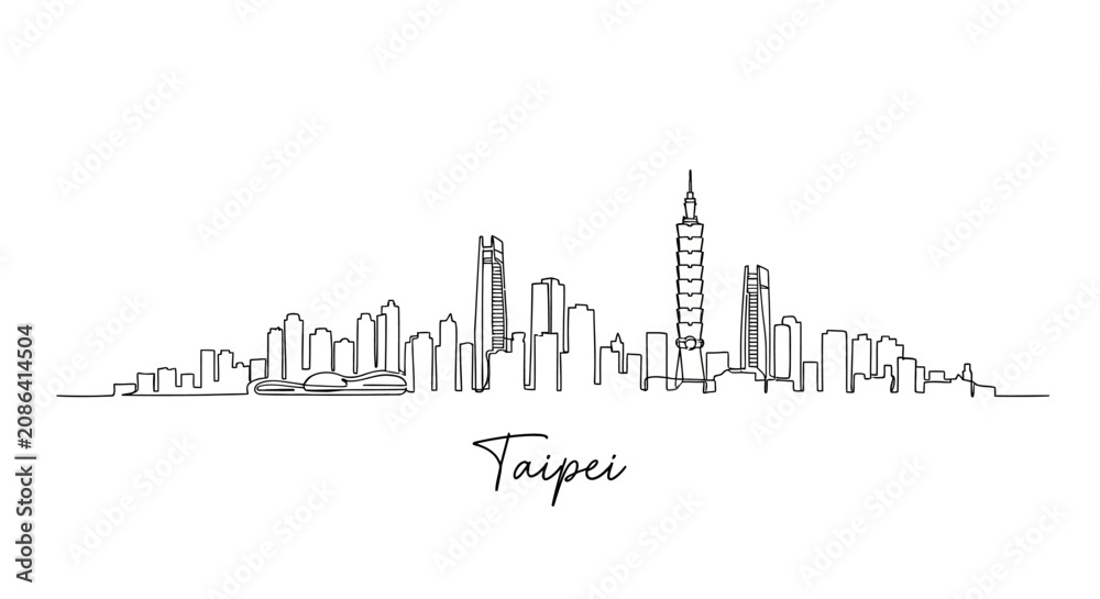Obraz premium Taipei Skyline Drawing - Minimalist Cityscape with Taipei 101