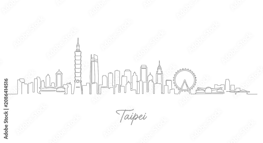 Obraz premium Taipei Skyline Continuous Line Drawing, Taiwan Cityscape Art