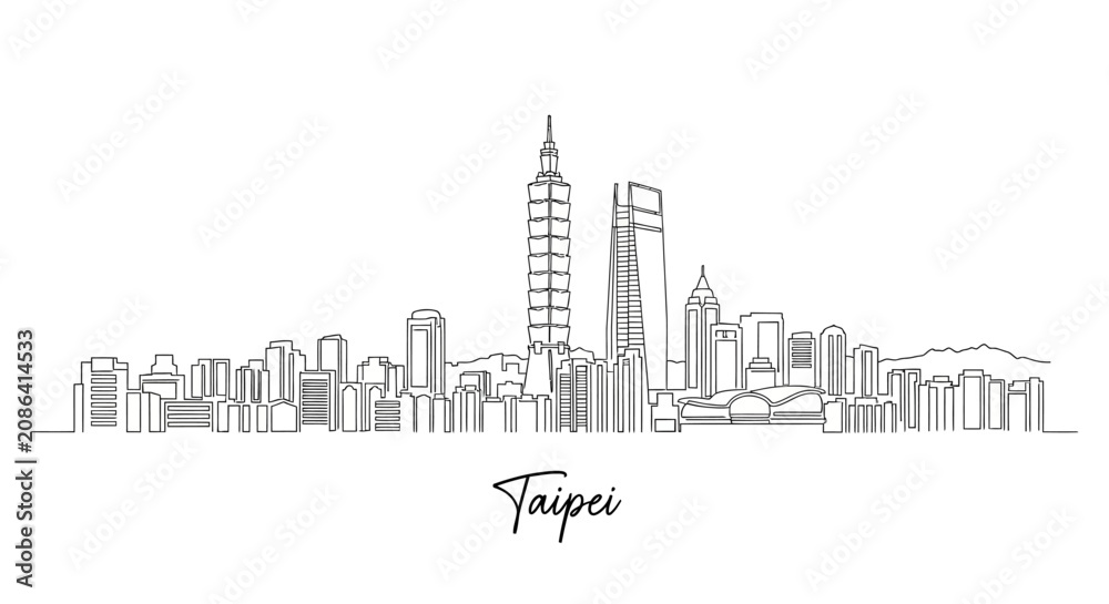 Fototapeta premium Taipei Skyline Hand Drawn Line Art - Minimalist Cityscape Silhouette