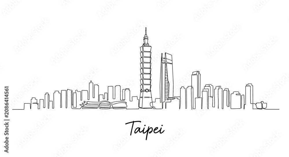 Obraz premium Taipei Skyline Line Drawing - Modern City Architecture Sketch