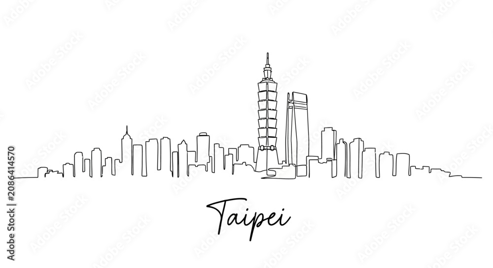 Obraz premium Taipei Skyline: Minimalist Line Art Drawing on White