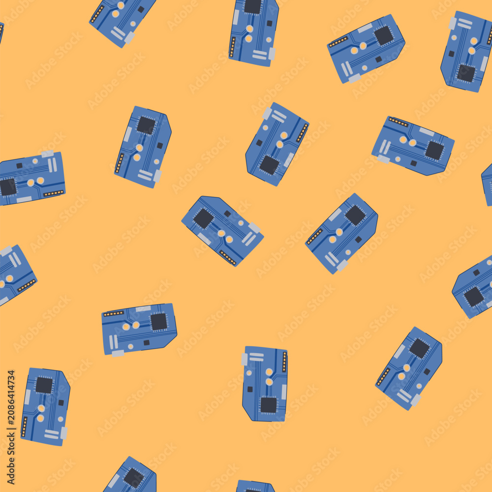 Fototapeta premium pattern semiconductor microcontroller cartoon. processor microchip, arduino abstract, pcb motherboard semiconductor microcontroller sign. seamless vector illustration