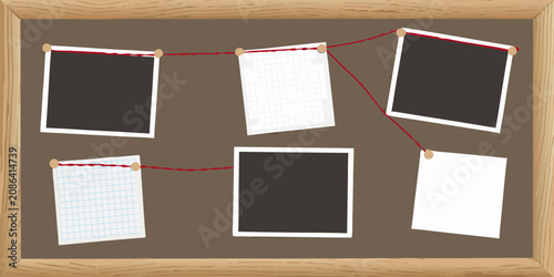 Fotografie Corkboard With Photographs And Notes Vector Illustration