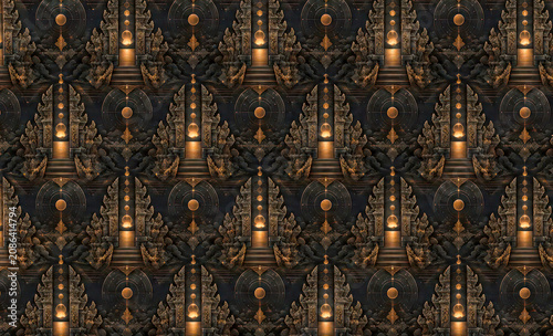 Balinese Candi Bentar Split Gate Seamless Pattern, Luxury Indonesian Cultural Background