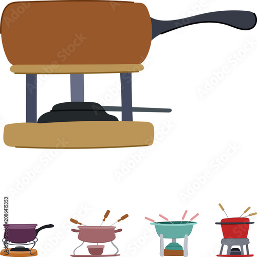Collection of fondue pots and sets, featuring a variety of designs and colors, ready for communal dining and melting delicious ingredients for dipping with friends and family