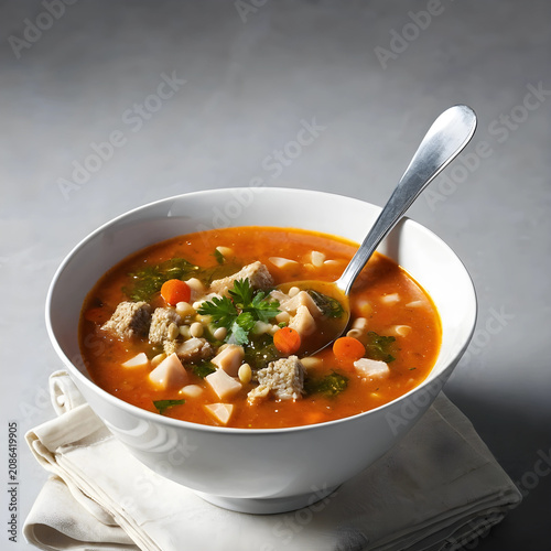 Close-up of vegetable soup ...