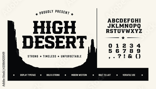 Bild auf Leinwand Vintage Western slab serif font with desert silhouette for branding