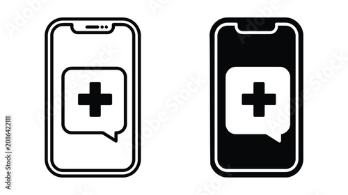 Smartphone icon medical speech bubble line art silhouette