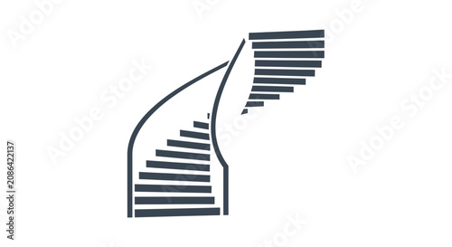 Staircase with curved railing ascending.
