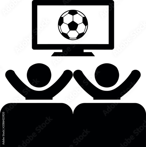 Two people watching soccer ball on a flat screen tv