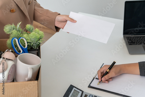 Принти на полотні resignation, leave, quit, employee pass on resignation letter to Business owner