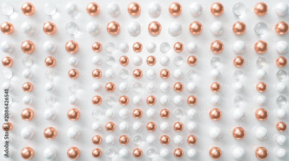 Fototapeta premium elegant luxurious abstract background featuring perfectly organized geometric grid pattern comprising shiny white ceramic spheres alternating alongside beautiful glowing metallic gold balls