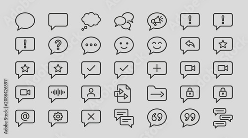 Minimalist message icons set on grey background