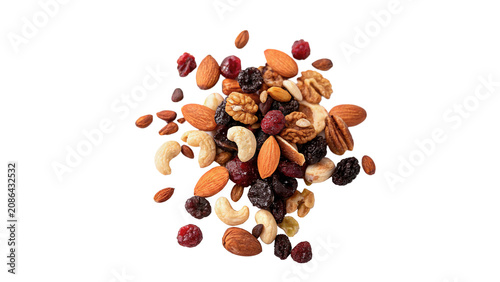 Φωτογραφία Pile of assorted healthy raw nuts and sweet dried fruits isolated on transparent