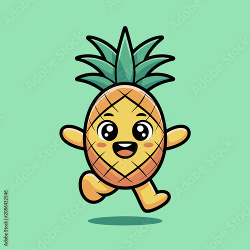 Cute Running Pineapple Character Cartoon.