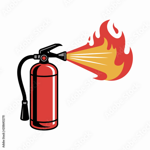 Fire Extinguisher Spraying Red Flame.