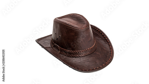 Tableau sur toile Classic brown textured leather cowboy hat western style headwear isolated on tra