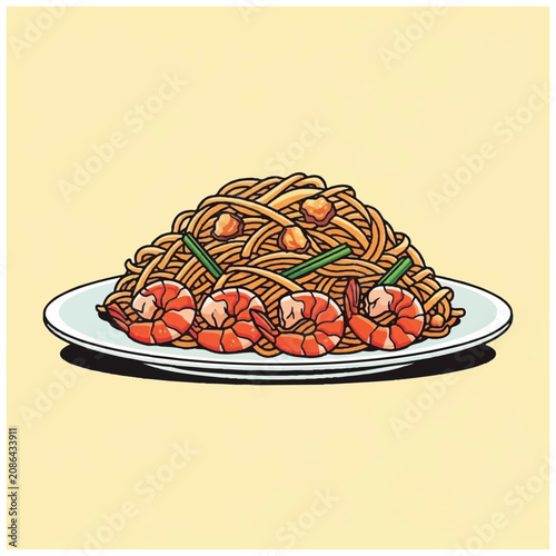 Shrimp noodles on a plate.