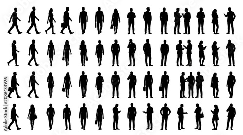 Quadro su tela Vector Architectural Human Scale Silhouettes with Walking and Standing Figures i